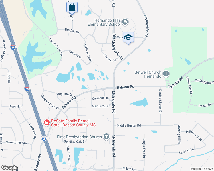 map of restaurants, bars, coffee shops, grocery stores, and more near 970 Byhalia Road in Hernando