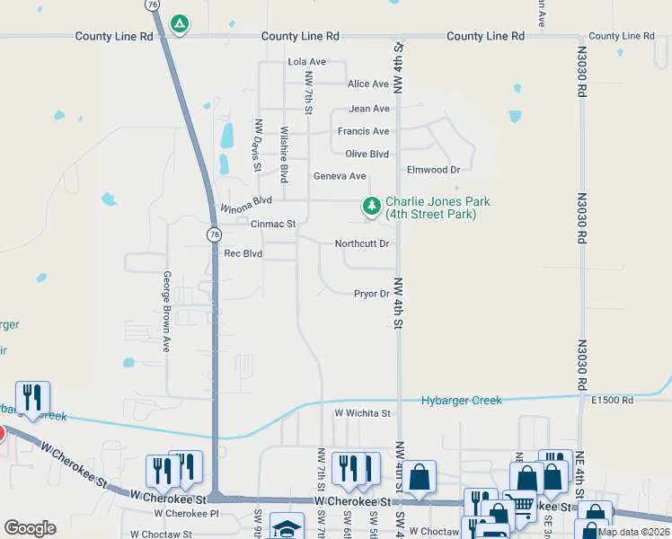 map of restaurants, bars, coffee shops, grocery stores, and more near 420 Garrett Avenue in Lindsay