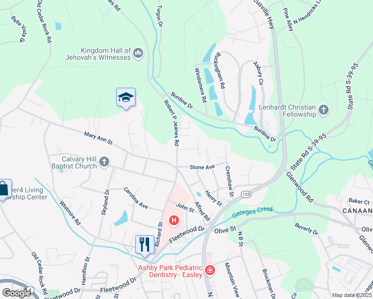 map of restaurants, bars, coffee shops, grocery stores, and more near Riverstone Court in Easley