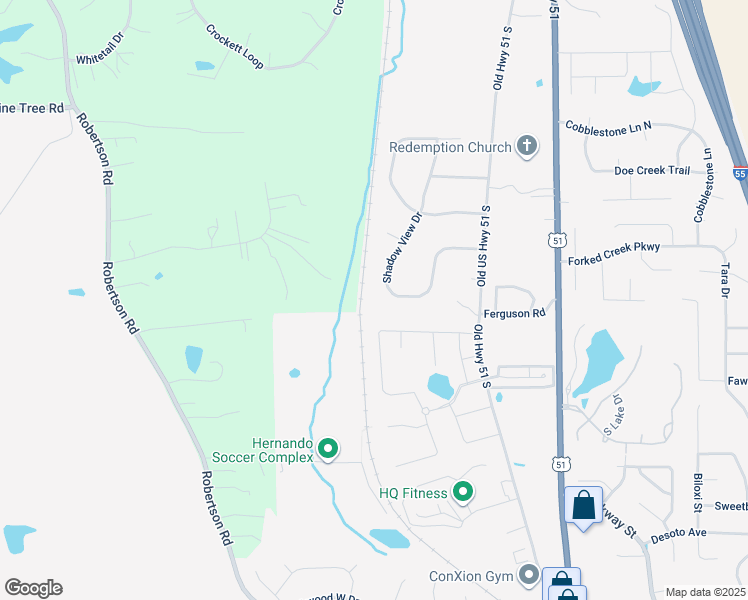 map of restaurants, bars, coffee shops, grocery stores, and more near 927 Shadow View Drive in Hernando