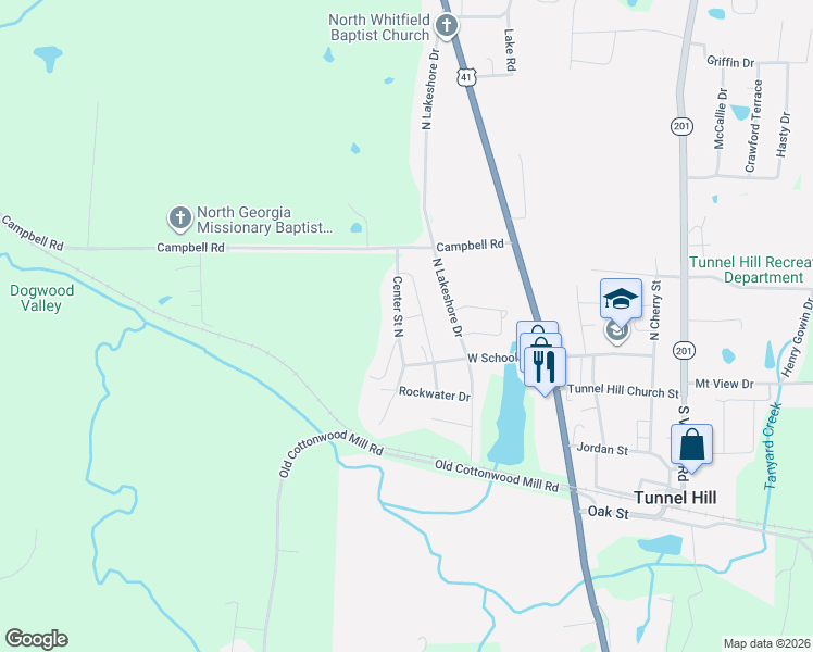 map of restaurants, bars, coffee shops, grocery stores, and more near 117 Midway Drive in Tunnel Hill