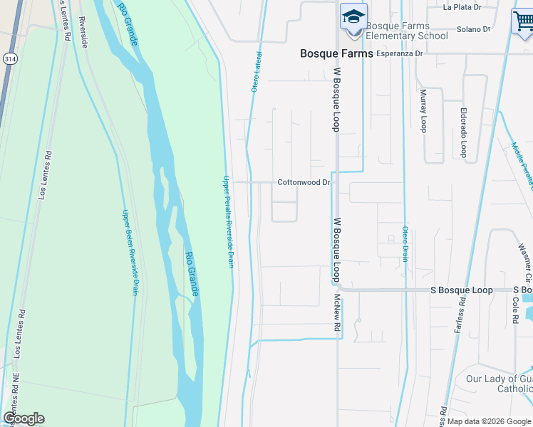 map of restaurants, bars, coffee shops, grocery stores, and more near 3055 Tamarack Circle in Bosque Farms