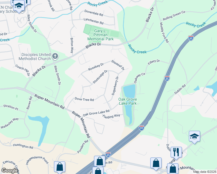 map of restaurants, bars, coffee shops, grocery stores, and more near 500 Dove Tree Road in Greenville