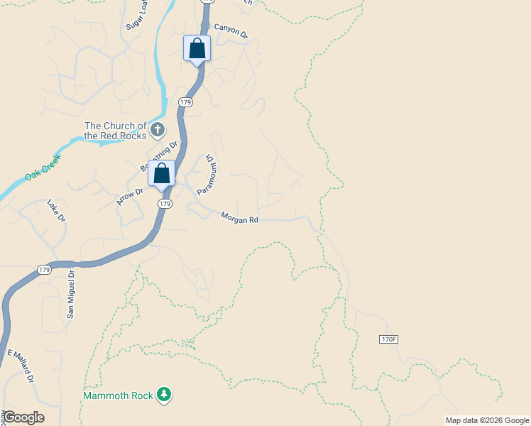map of restaurants, bars, coffee shops, grocery stores, and more near 10 Cypress Court in Sedona