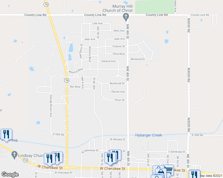 map of restaurants, bars, coffee shops, grocery stores, and more near 420 Garrett Avenue in Lindsay