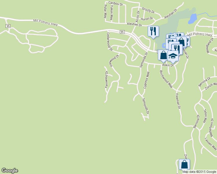 map of restaurants, bars, coffee shops, grocery stores, and more near 2201 Ironwood Drive in Pine Mountain Club