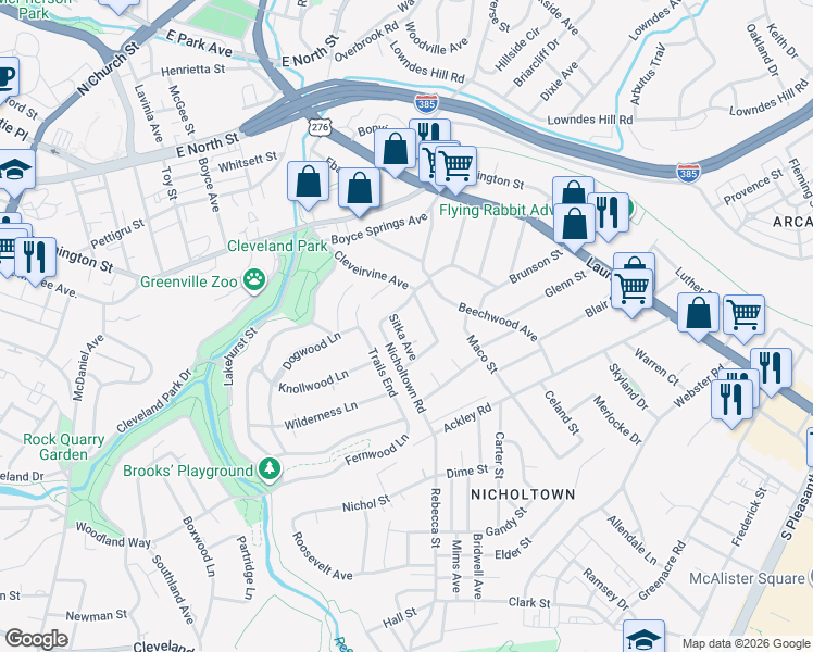 map of restaurants, bars, coffee shops, grocery stores, and more near 6 Sitka Avenue in Greenville