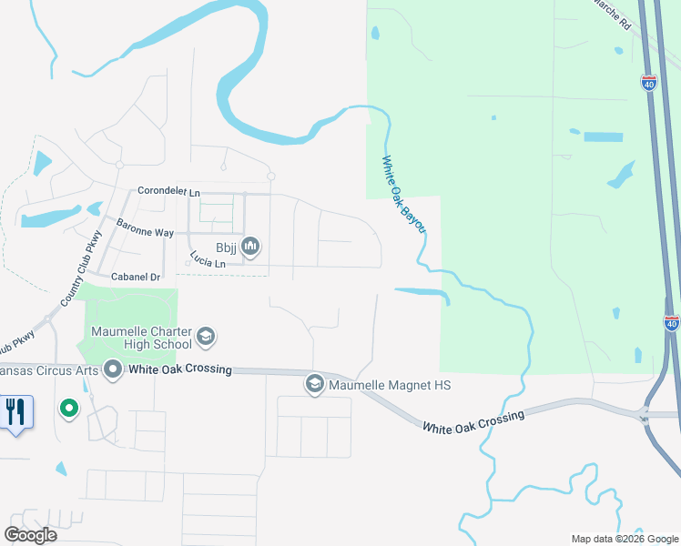 map of restaurants, bars, coffee shops, grocery stores, and more near 10020 Natural Trail in North Little Rock