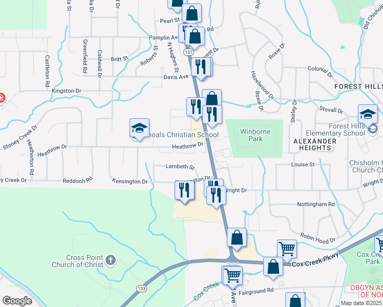 map of restaurants, bars, coffee shops, grocery stores, and more near Heathrow Place in Florence