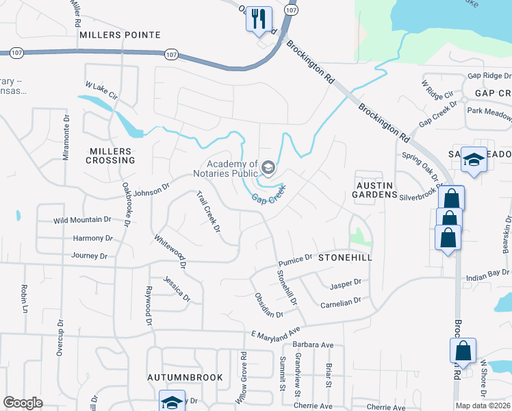 map of restaurants, bars, coffee shops, grocery stores, and more near 8700 Johnson Drive in Sherwood