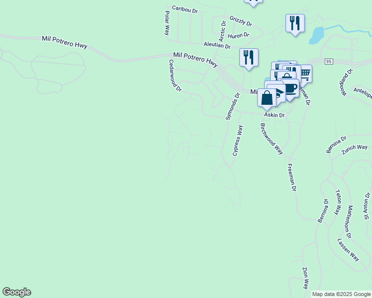 map of restaurants, bars, coffee shops, grocery stores, and more near 2201 Ironwood Court in Frazier Park