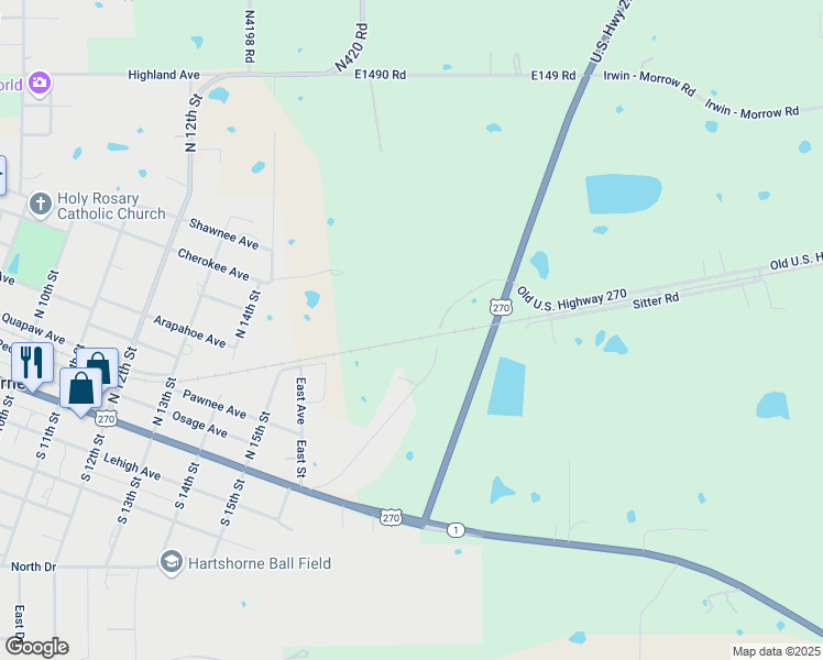 map of restaurants, bars, coffee shops, grocery stores, and more near in Hartshorne