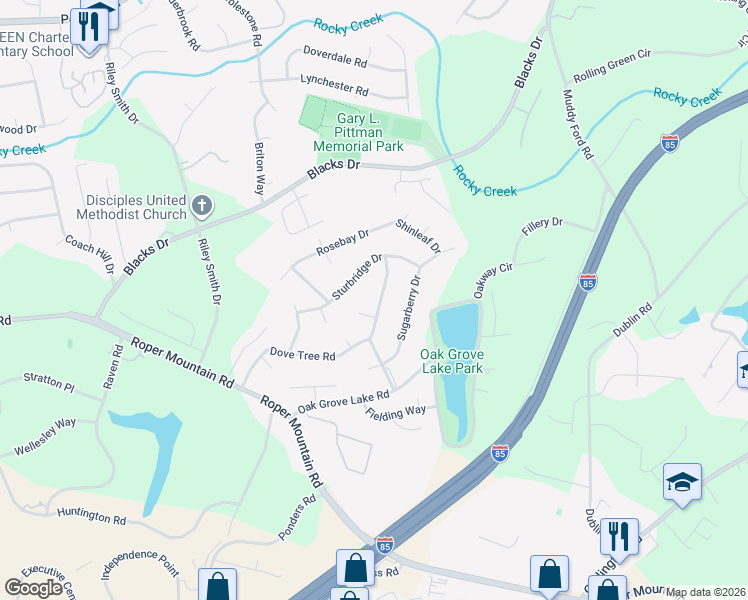 map of restaurants, bars, coffee shops, grocery stores, and more near 500 Dove Tree Road in Greenville
