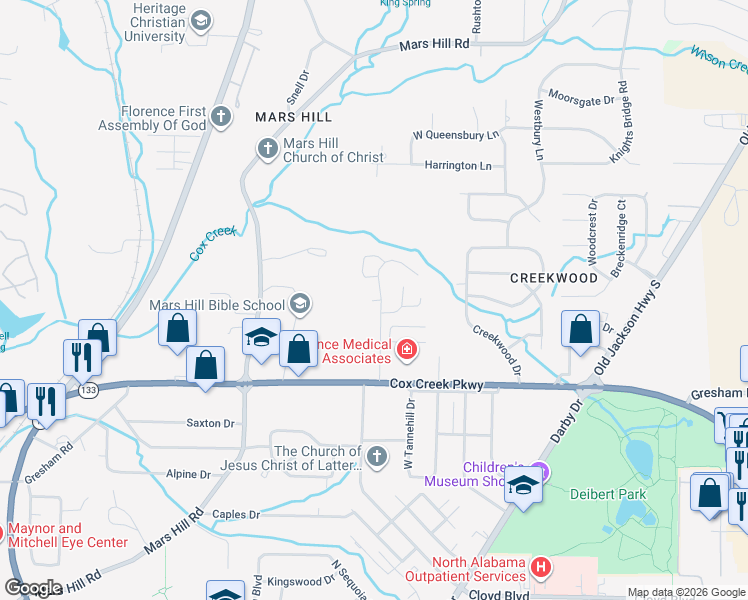 map of restaurants, bars, coffee shops, grocery stores, and more near 203 Birch Terrace in Florence