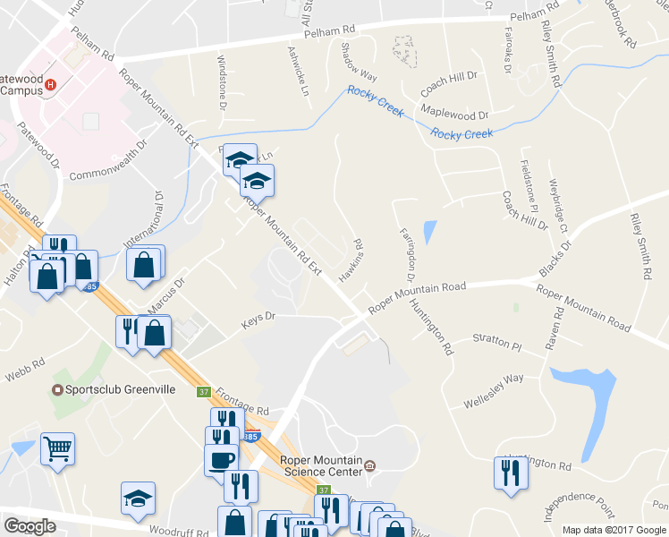 map of restaurants, bars, coffee shops, grocery stores, and more near 22 Litten Way in Greenville