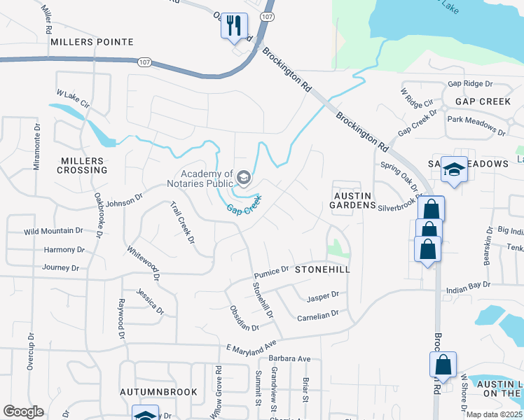 map of restaurants, bars, coffee shops, grocery stores, and more near 2917 Rock Ridge Drive in Sherwood