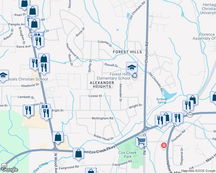 map of restaurants, bars, coffee shops, grocery stores, and more near 100-152 Patsy Drive in Florence