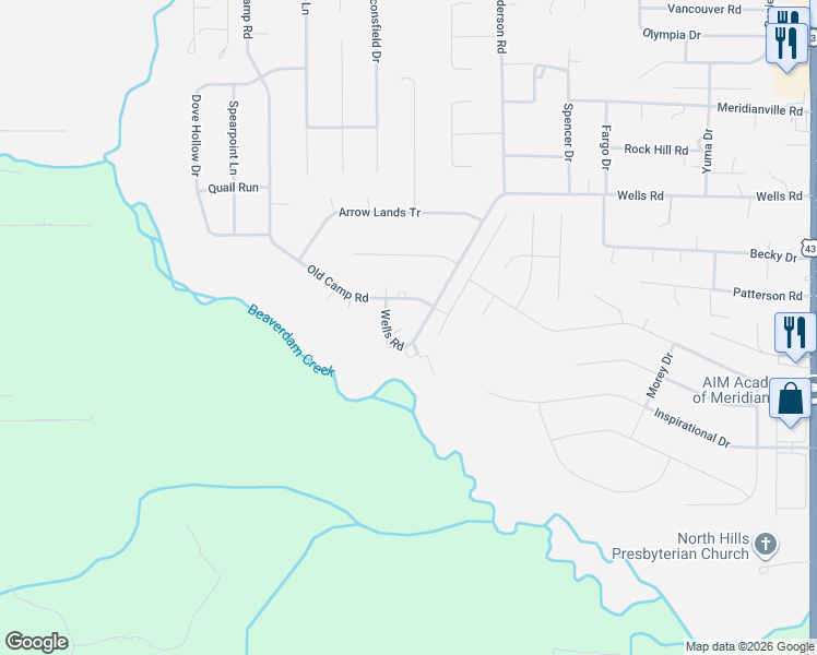 map of restaurants, bars, coffee shops, grocery stores, and more near 556 Wells Road in Meridianville