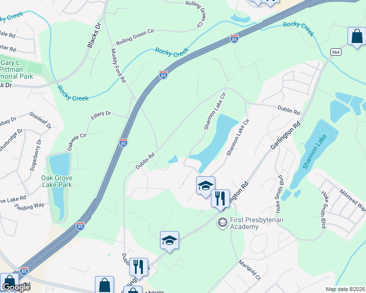 map of restaurants, bars, coffee shops, grocery stores, and more near 335 Dublin Road in Greenville