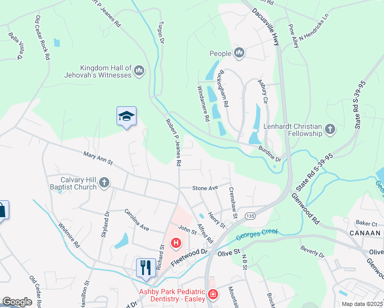 map of restaurants, bars, coffee shops, grocery stores, and more near 110 Willow Place in Easley