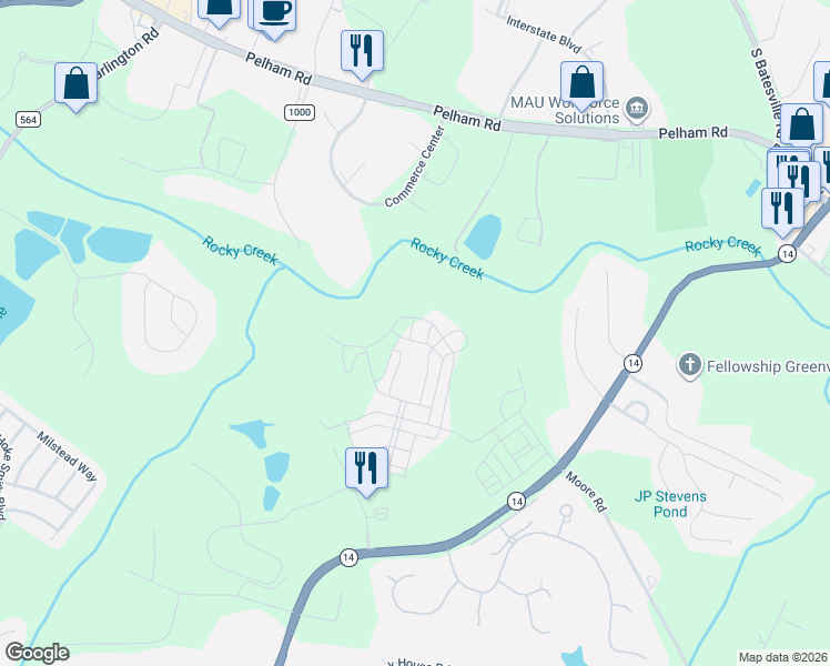 map of restaurants, bars, coffee shops, grocery stores, and more near 20 Perennial Street in Greenville County