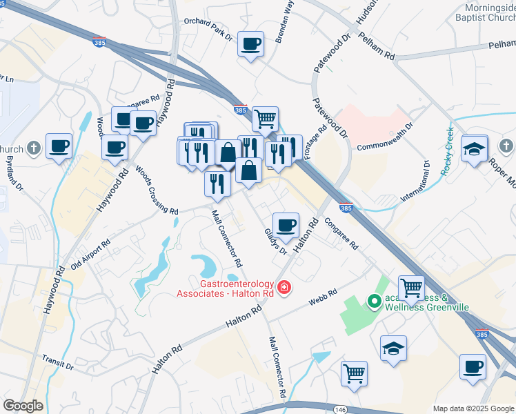 map of restaurants, bars, coffee shops, grocery stores, and more near 500 Congaree Road in Greenville