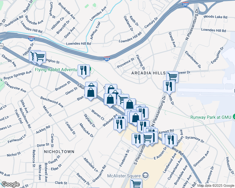 map of restaurants, bars, coffee shops, grocery stores, and more near 35 Luther Drive in Greenville