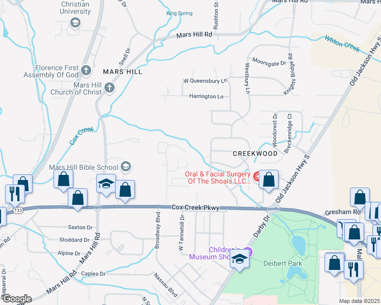 map of restaurants, bars, coffee shops, grocery stores, and more near 269 Woodcastle Drive in Florence