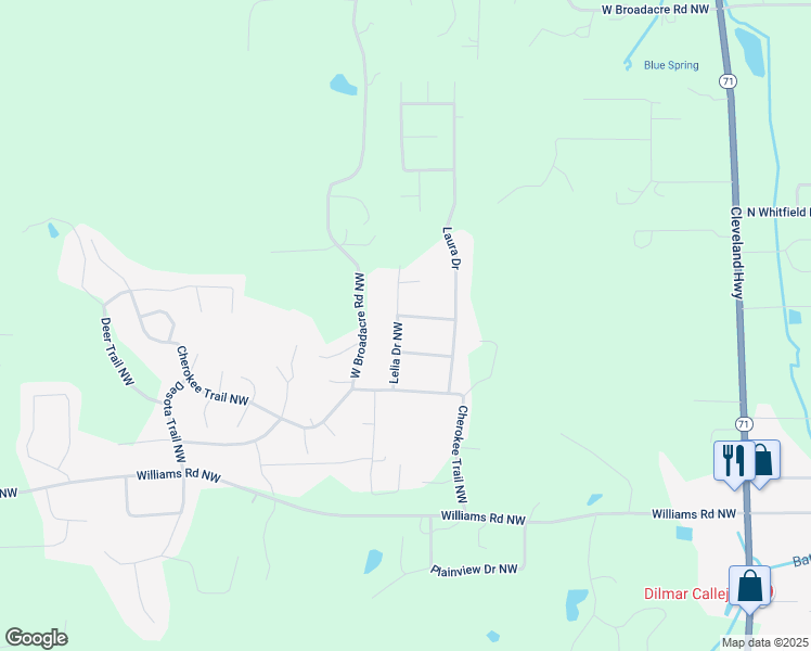map of restaurants, bars, coffee shops, grocery stores, and more near 2025 Lelia Drive Northwest in Dalton