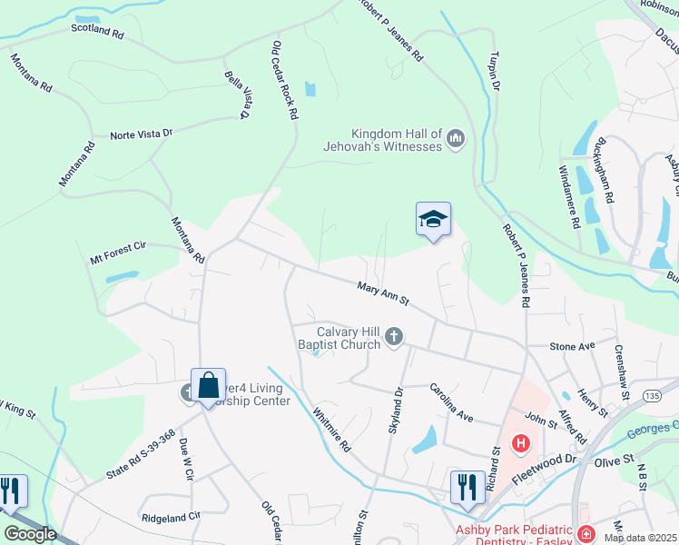 map of restaurants, bars, coffee shops, grocery stores, and more near 326 Mary Ann Street in Easley