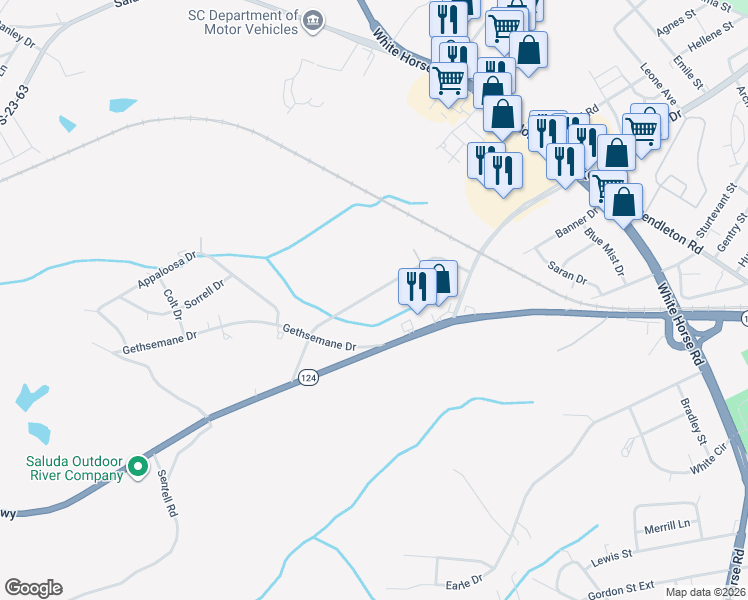 map of restaurants, bars, coffee shops, grocery stores, and more near 27 Old Bramlett Road in Greenville