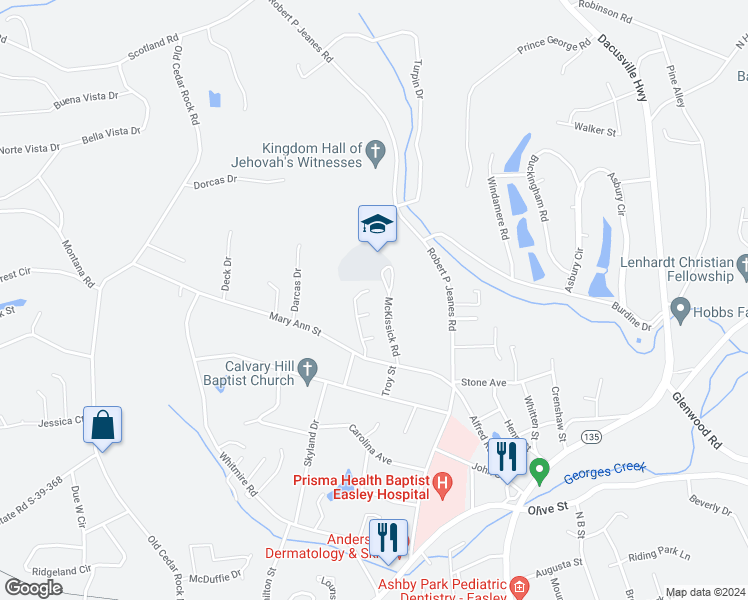 map of restaurants, bars, coffee shops, grocery stores, and more near 332 Linden Hall Lane in Easley