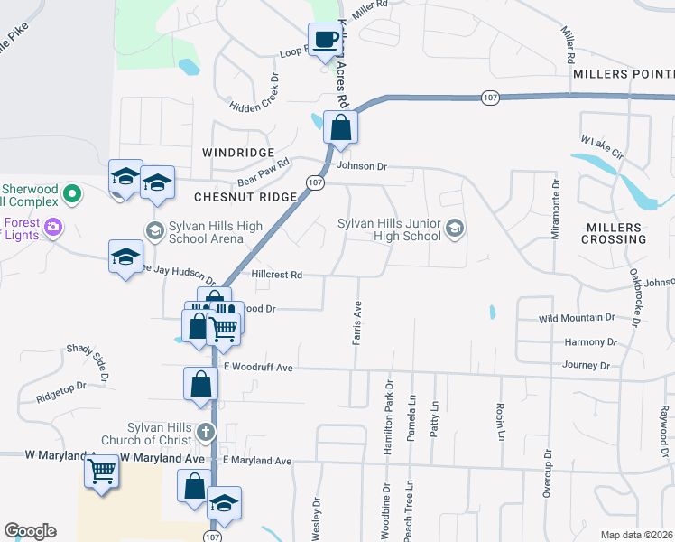 map of restaurants, bars, coffee shops, grocery stores, and more near 10205 Farris Avenue in Sherwood