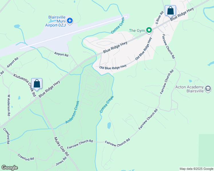 map of restaurants, bars, coffee shops, grocery stores, and more near 49 Mountain Vista Road in Blairsville