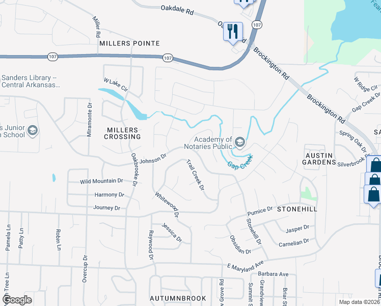 map of restaurants, bars, coffee shops, grocery stores, and more near 9101 Johnson Drive in Sherwood