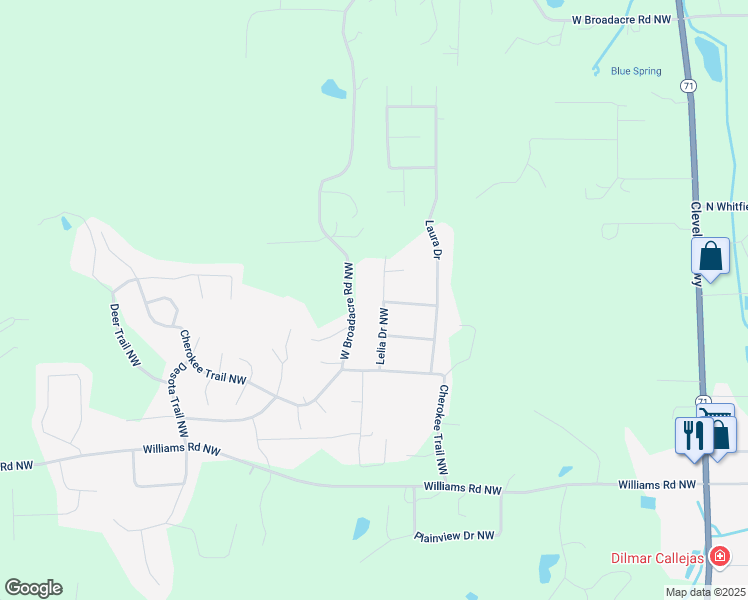 map of restaurants, bars, coffee shops, grocery stores, and more near 2025 Lelia Drive Northwest in Dalton