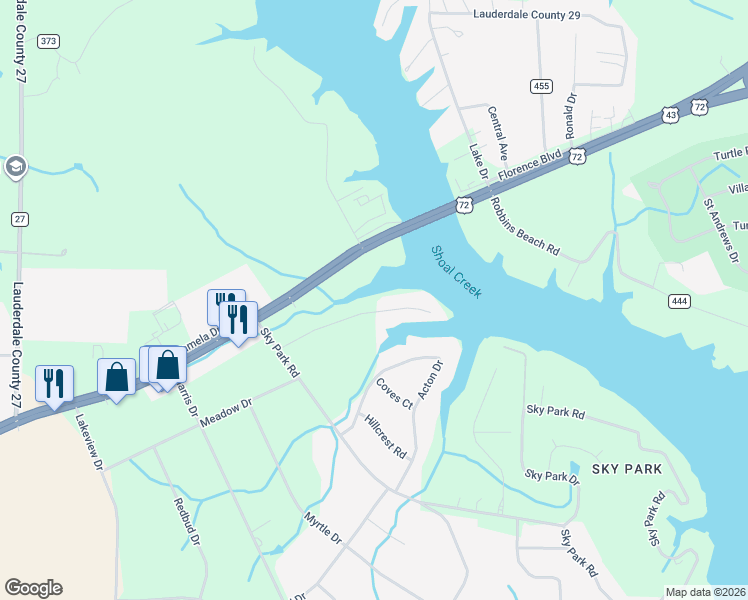 map of restaurants, bars, coffee shops, grocery stores, and more near 258 Ridgecrest Drive in Florence