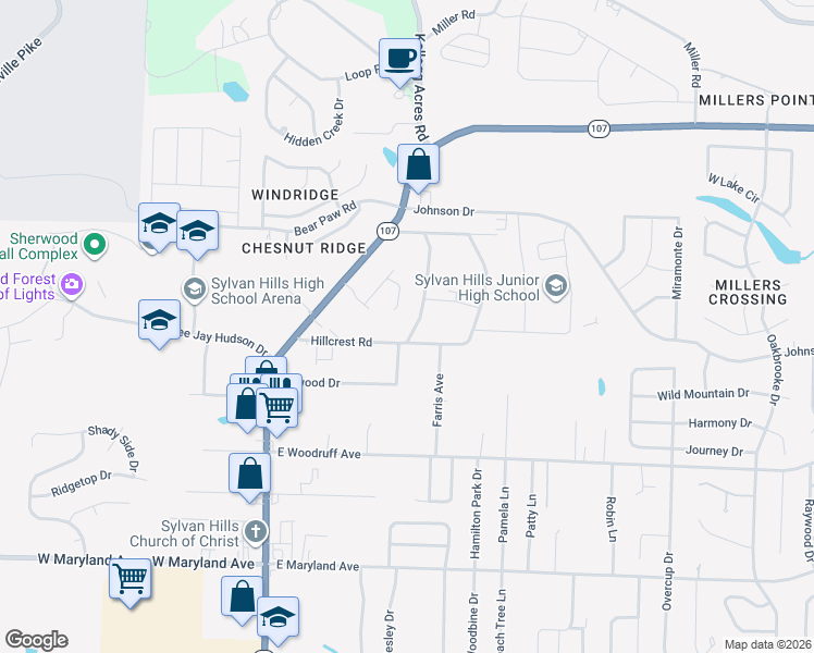 map of restaurants, bars, coffee shops, grocery stores, and more near 10205 Farris Avenue in Sherwood