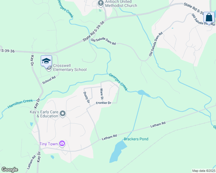 map of restaurants, bars, coffee shops, grocery stores, and more near 122 Ware Street in Easley