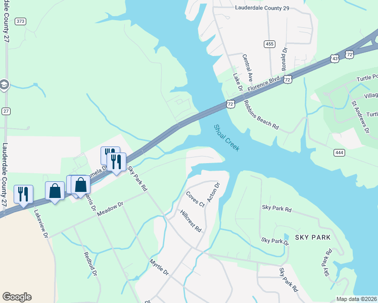 map of restaurants, bars, coffee shops, grocery stores, and more near 258 Ridgecrest Drive in Florence