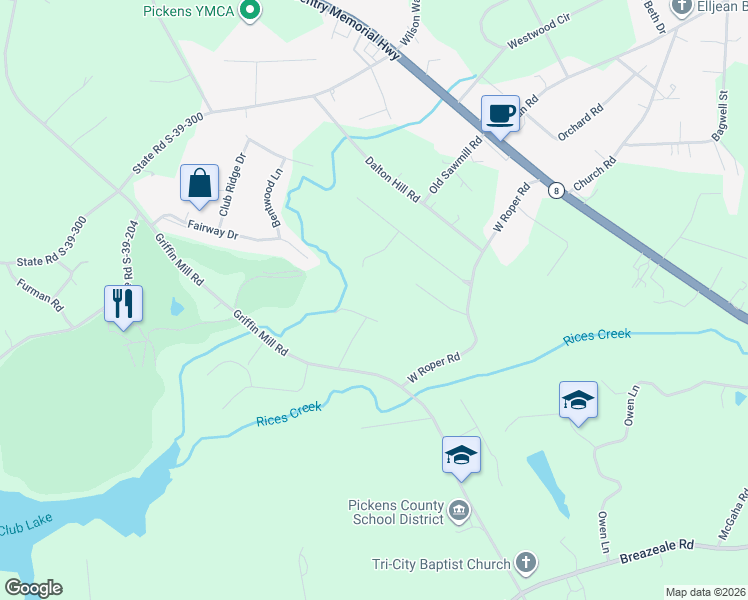 map of restaurants, bars, coffee shops, grocery stores, and more near 200 Loch Lomond Drive in Pickens