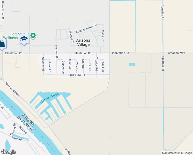 map of restaurants, bars, coffee shops, grocery stores, and more near 10698 Tropics Rd in Mohave Valley