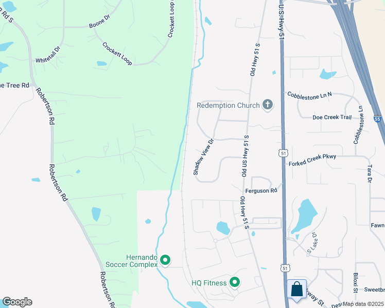 map of restaurants, bars, coffee shops, grocery stores, and more near 735 Shadow View Cove in Hernando