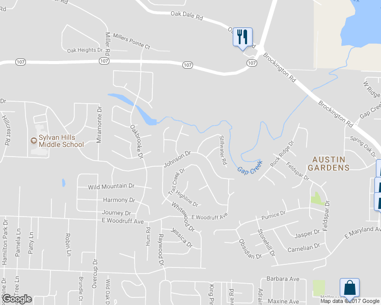 map of restaurants, bars, coffee shops, grocery stores, and more near 9101 Johnson Drive in Sherwood