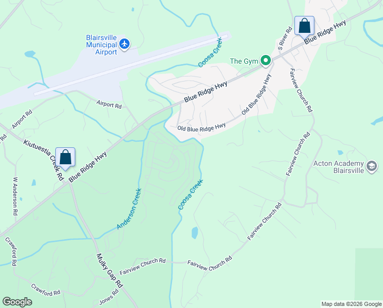 map of restaurants, bars, coffee shops, grocery stores, and more near 9 Golden Ridge Road in Blairsville