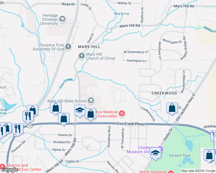 map of restaurants, bars, coffee shops, grocery stores, and more near 246 Hillsboro Circle in Florence