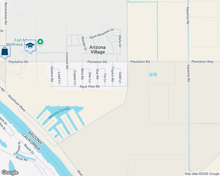 map of restaurants, bars, coffee shops, grocery stores, and more near 10698 Tropics Rd in Mohave Valley