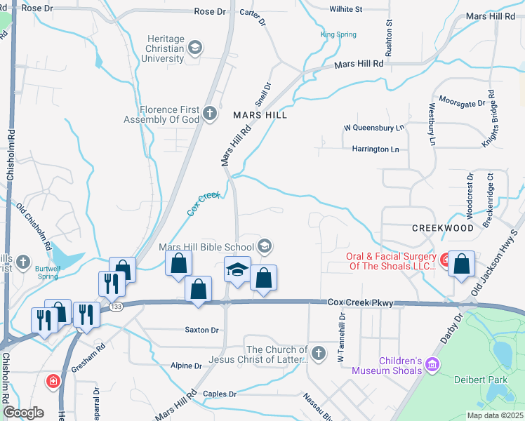 map of restaurants, bars, coffee shops, grocery stores, and more near 200 Gresham Hills Court in Florence