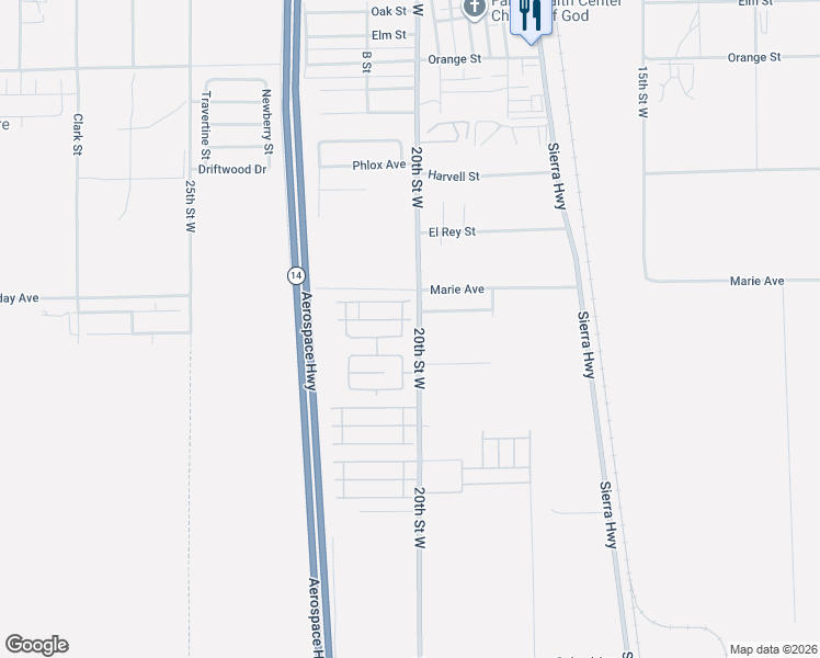 map of restaurants, bars, coffee shops, grocery stores, and more near 1900 Sandra Way in Rosamond