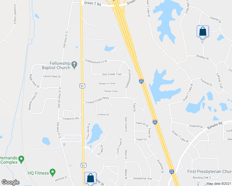 map of restaurants, bars, coffee shops, grocery stores, and more near 41 Tanner Cove in Hernando
